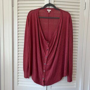 Garnet Hill women's cocoon cardigan sweater red pink linen medium buttons